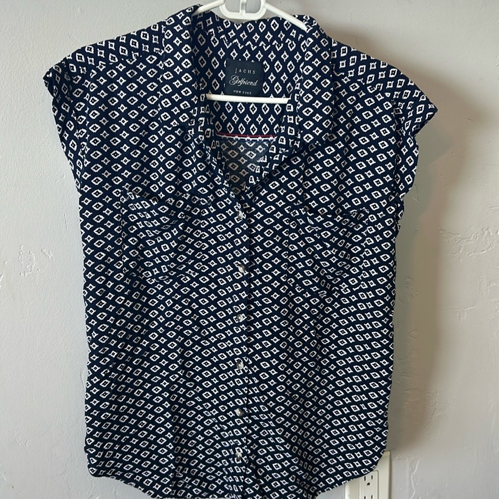 Jachs Girlfriend New York Women’s Navy Blue Button Down Shirt Sz Medium